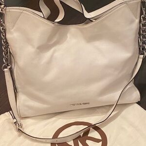 Michael Kors Devon Large Shoulder Tote, White/Silver